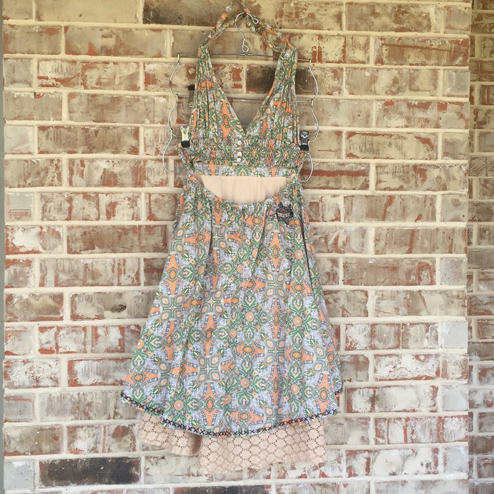 ANTHRO Odd Molly Boho Open-Back Halter Layer Dress - Picture 2 of 8